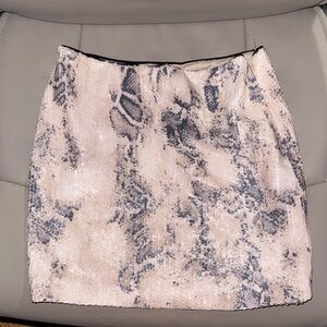 bebe Sequin Snake Print Mini Skirt in Cream and Black